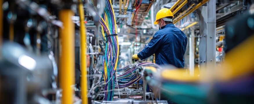 The technician managing electrical connections in a modern manufacturing facility