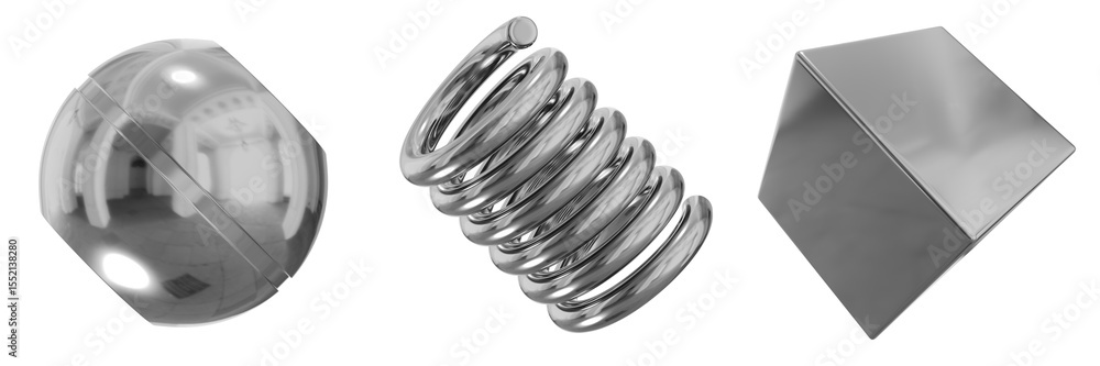 Fototapete 3d chrome metallic abstract shape objects, 3d rendering steel gradient shape design element, futuris