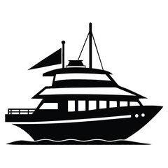 Elegant Black Silhouette of a ThreeStory Yacht Floating on Water with Sail