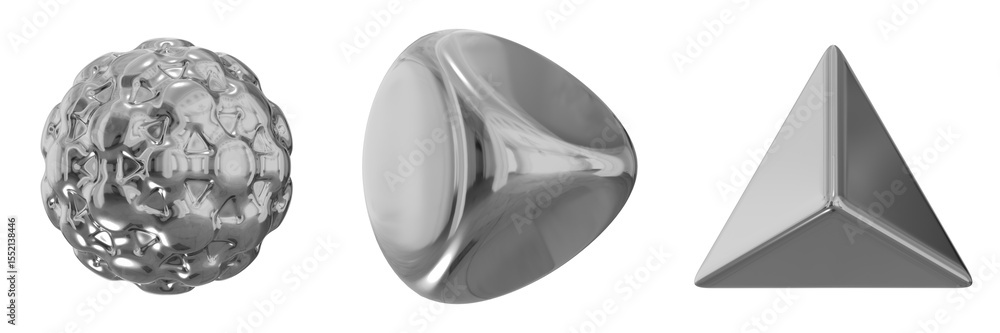 Fototapete 3d chrome metallic abstract shape objects, 3d rendering steel gradient shape design element, futuris