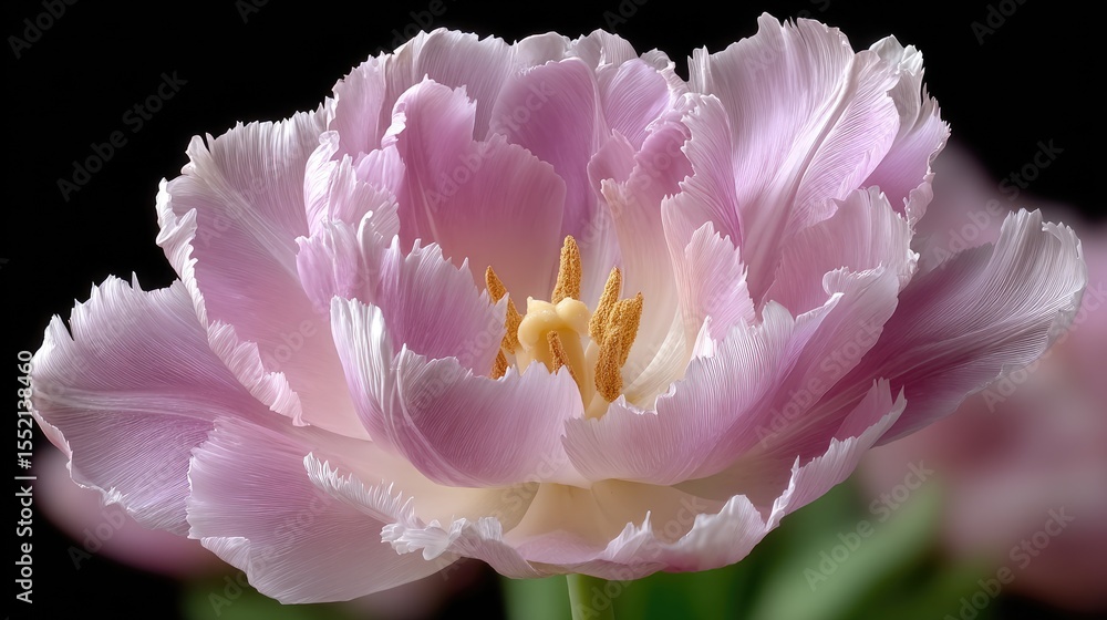 Poster delicate pink tulip blooms with semi-transparent petals create a captivating visual against a dark b
