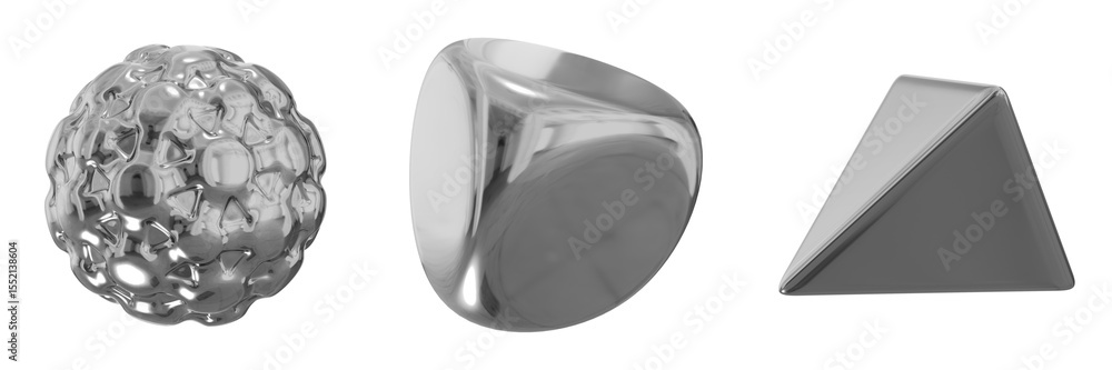 Fototapete 3d chrome metallic abstract shape objects, 3d rendering steel gradient shape design element, futuris