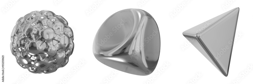 Fototapete 3d chrome metallic abstract shape objects, 3d rendering steel gradient shape design element, futuris