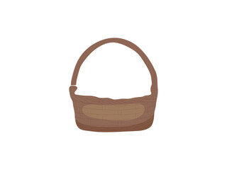 Easter picnic basket icon, straw hamper, empty bag set with bow isolated on white background. Spring vector illustration