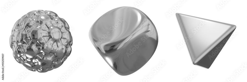 Fototapete 3D Chrome Metallic Abstract Shape Objects, 3d rendering steel gradient shape design element, futuristic, shiny design