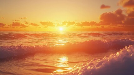 Fototapeta premium Sun Setting Over Ocean Waves with Golden Hour Reflection and Serene Mood
