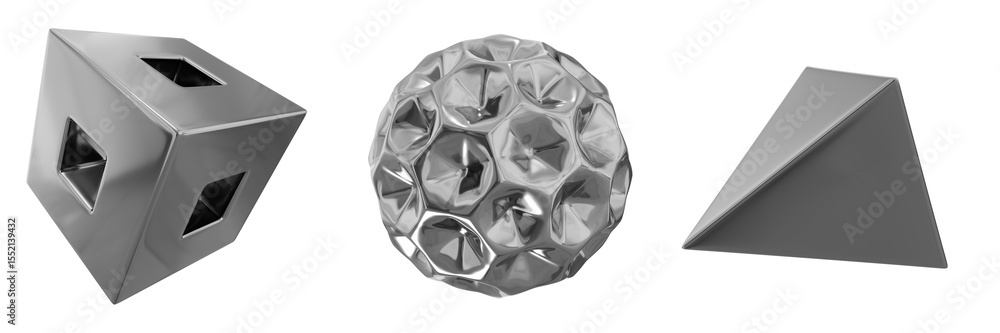 Fototapete 3d chrome metallic abstract shape objects, 3d rendering steel gradient shape design element, futuris