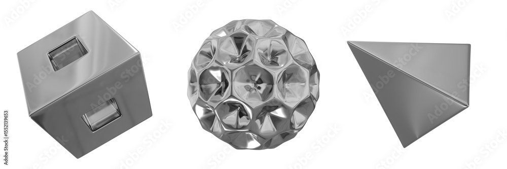 Fototapete 3D Chrome Metallic Abstract Shape Objects, 3d rendering steel gradient shape design element, futuristic, shiny design