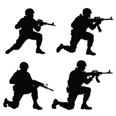 Four black silhouettes of soldiers aiming rifles military 1