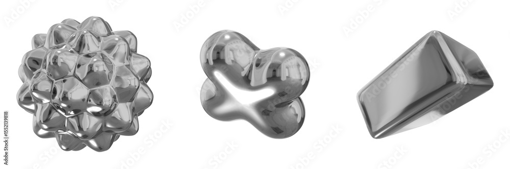 Fototapete 3d chrome metallic abstract shape objects, 3d rendering steel gradient shape design element, futuris