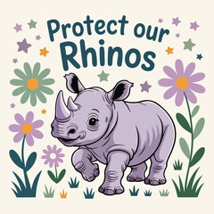 Solid color rhino vector design for World Rhino Day, including geometric, cartoon, and abstract styles to promote endangered species conservation and habitat protection.