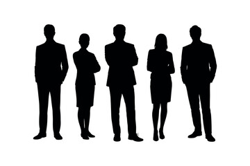 Business Team Silhouette Vector Illustration of Corporate Professionals Standing in a Row on White Background