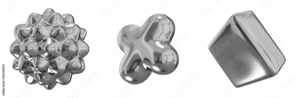Poster 3d chrome metallic abstract shape objects, 3d rendering steel gradient shape design element, futuris