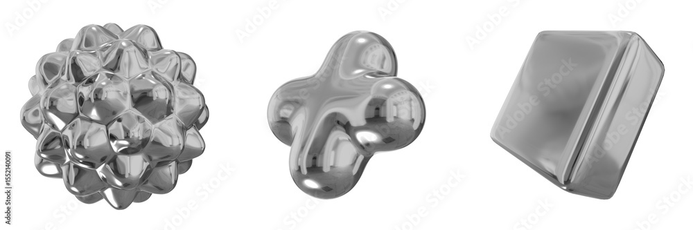 Poster 3d chrome metallic abstract shape objects, 3d rendering steel gradient shape design element, futuris