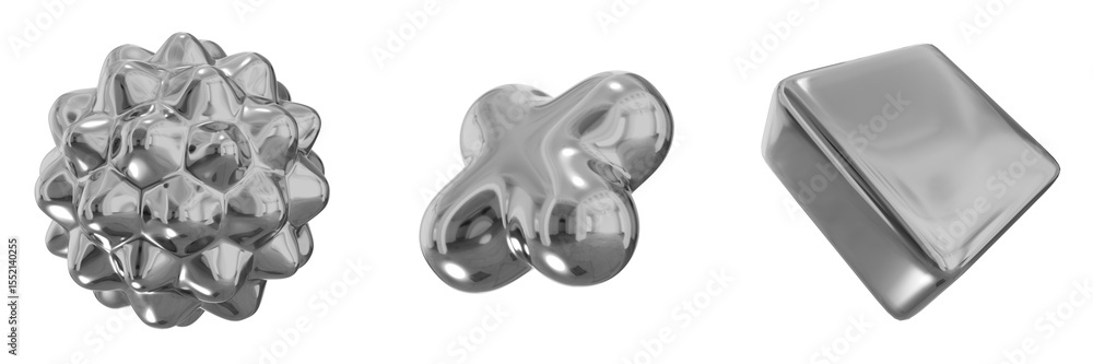 Poster 3d chrome metallic abstract shape objects, 3d rendering steel gradient shape design element, futuris