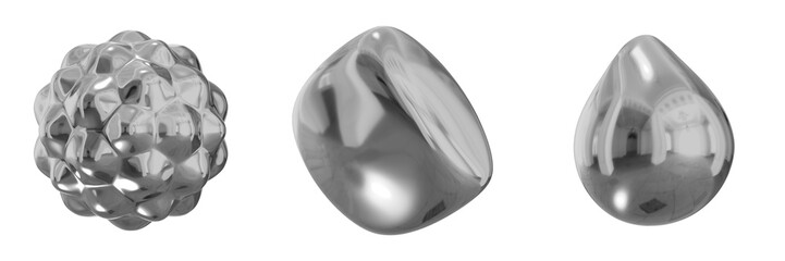 3D Chrome Metallic Abstract Shape Objects, 3d rendering steel gradient shape design element, futuristic, shiny design