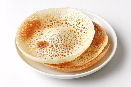 Appam: A delectable stack of golden, lacy appam pancakes on a pristine white plate. These South Indian delights are a culinary celebration, a symphony of flavors, and a visual treat for the senses.