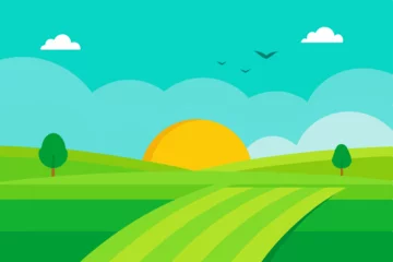 Ingelijste posters Koraalgroen vector illustration of a rural landscape  © HAFIJUR