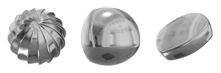 3D Chrome Metallic Abstract Shape Objects, 3d rendering steel gradient shape design element, futuristic, shiny design
