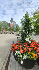 View of a small town in Ontario with church background
