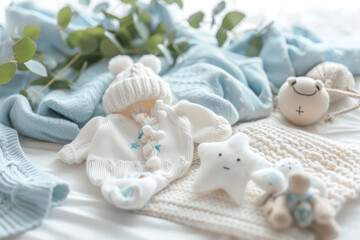 Baby Clothes Laid Flat with Space for Parenting Articles, Newborn Fashion Brands or Baby Shower Product Promotions