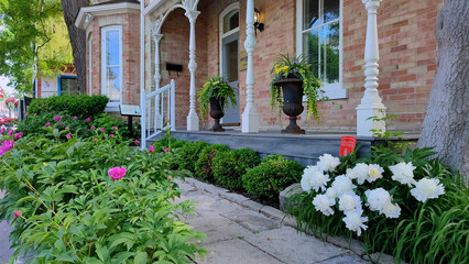 Front-yard decoration for the entrance of a Victorian style house