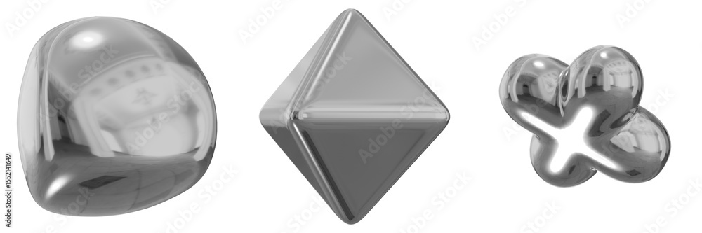 Fototapete 3d chrome metallic abstract shape objects, 3d rendering steel gradient shape design element, futuris