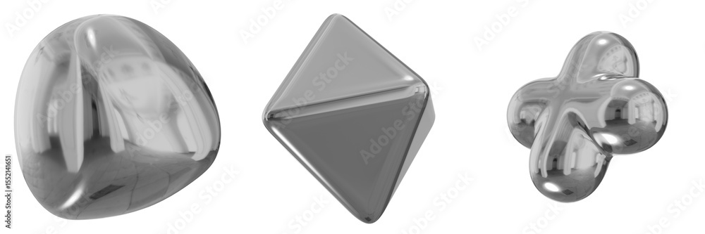 Fototapete 3d chrome metallic abstract shape objects, 3d rendering steel gradient shape design element, futuris