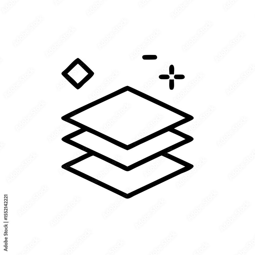 Poster handdrawn blogger icon layers stacked squares line art simple design vector