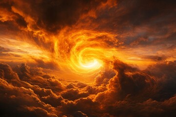 Vivid cosmic swirl in fiery sunset clouds