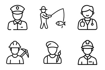 Icons of various professions including fishing, police, and doctor  