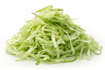 Shredded green cabbage pile on white background

