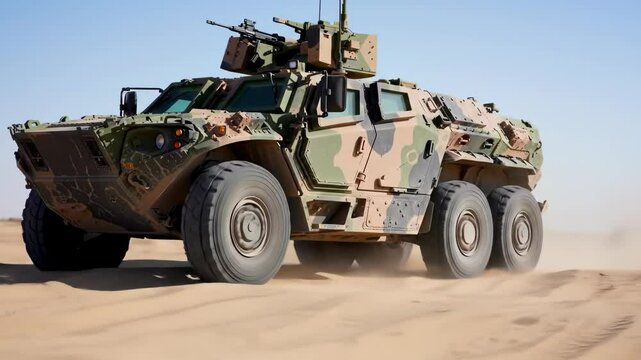 Armored military vehicle in desert