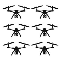 Six black silhouette drones with cameras quadcopter