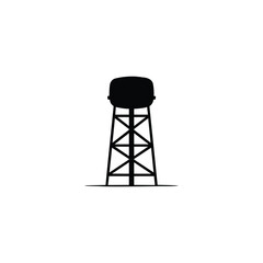 Water Tower Icon Black Silhouette Vector. Side Front View Flat Illustration Isolated on White Background