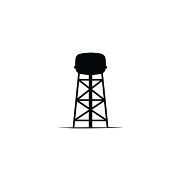 Water Tower Icon Black Silhouette Vector. Side Front View Flat Illustration Isolated on White Background
