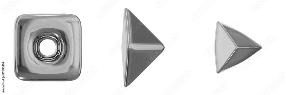 Fototapete 3d chrome metallic abstract shape objects, 3d rendering steel gradient shape design element, futuris