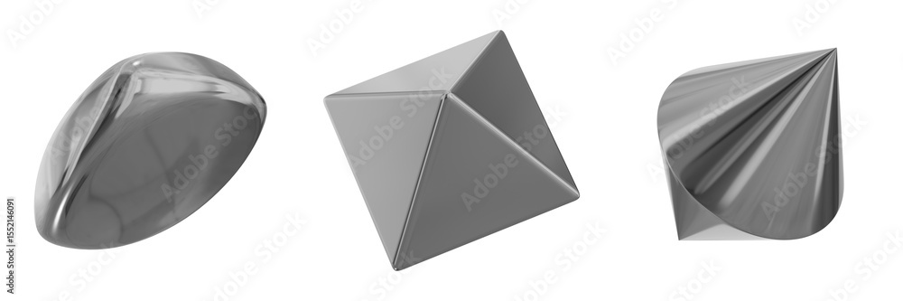 Fototapete 3d chrome metallic abstract shape objects, 3d rendering steel gradient shape design element, futuris