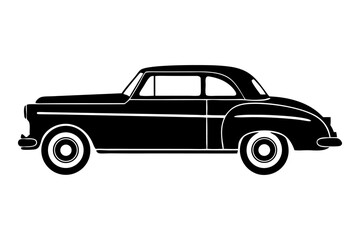 Obraz premium Classic Car Silhouette: A sleek, black vintage coupe stands in striking silhouette, embodying timeless style and design of the automotive classic era.