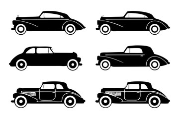 Vintage Car Collection: A collection of elegant vintage car silhouettes against a neutral background, showcasing the classic design and timeless appeal of each vehicle.