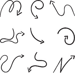 Hand-drawn arrow icon set. A collection of curved
