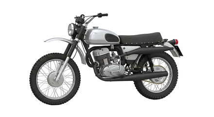 Obraz premium Vintage silver and black motorcycle, side view, isolated on white background.