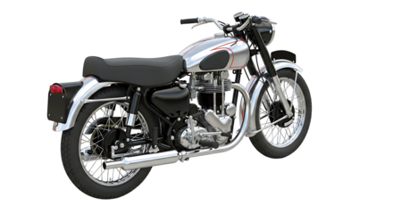 A shiny, classic motorcycle with chrome details, isolated on white.