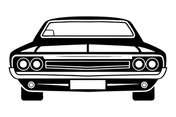 Classic Car Silhouette: A sleek and powerful classic car, a symbol of automotive heritage, rendered in bold black and white silhouette, the front view of a vintage automobile
