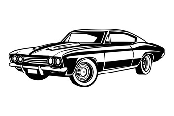 Classic Car: A stylish vintage car, a timeless symbol of automotive design and power, rendered in monochrome with striking detail and a sense of nostalgia.