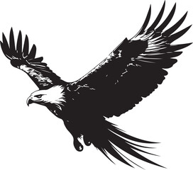 Black and white vector illustration of a soaring eagle
