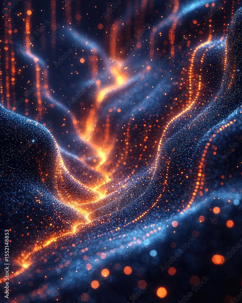 Poster glowing data lines linking continents in space