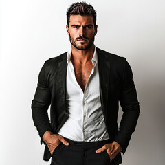 Fototapeta premium young indian man standing in white shirt and black jacket