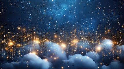 Golden light patterns over a celestial landscape.