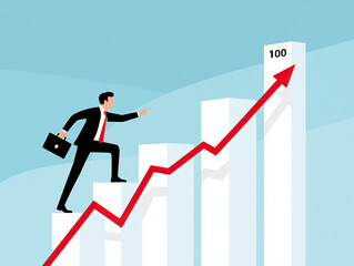 Businessman Climbing Growth Chart Symbolizing Success & Progress